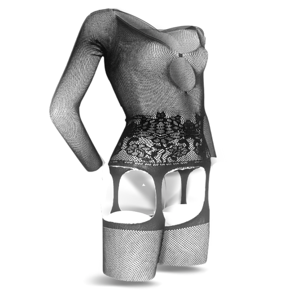 She-Woolf Hosiery, Why Don' You Get Comfy, Mid-Sleeve Floral Print Suspender Body Stocking