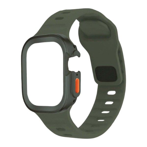45mm Waterproof Silicone Wave Style Watch Strap With Protective Case -Black