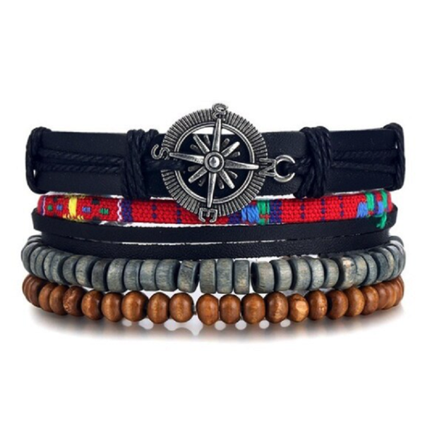 Michris 4 Piece Vintage Leather Bracelet - Woven Bracelet - 0094