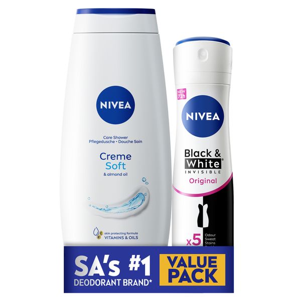 NIVEA Body Care bundle: Creme Soft Shower 500ml + Black &amp; White Spray 150ml