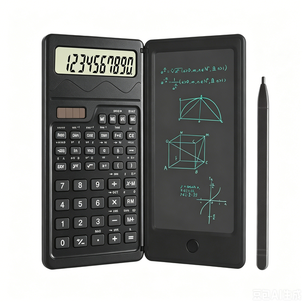 Folding Portable Scientific Calculator with Solar Powered Writing Tablet
