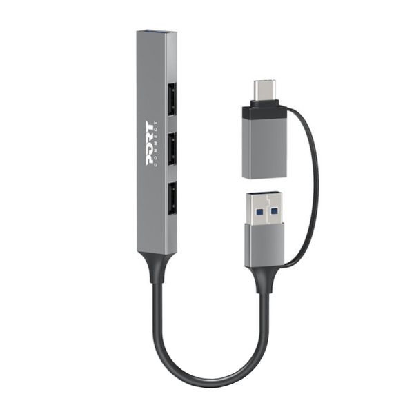 Port Connect USB-C to 4-Port USB-A Hub - USB 3.0/2.0 Multiport Adapter