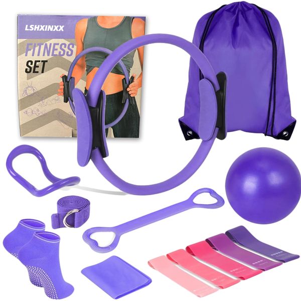 Purple Pilates Ring Set for Women, Home Workout Equipment with Resistance