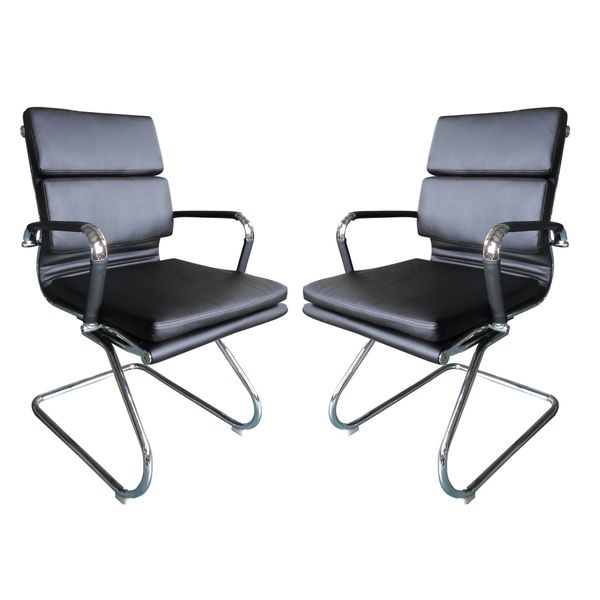 Classic PU Cushion Visitor Office Chairs - Set of 2 Per Box - Black