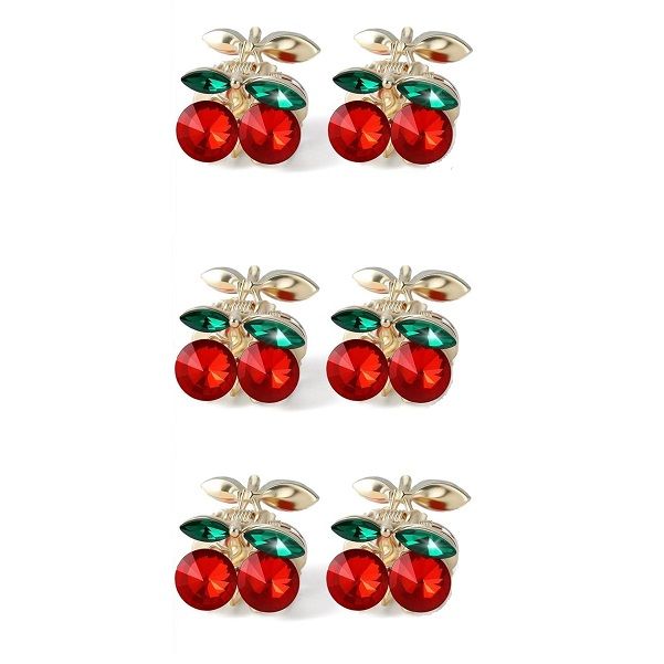6 Pieces Cute Rhinestone Cherry Hair Clips for Half Up Styles