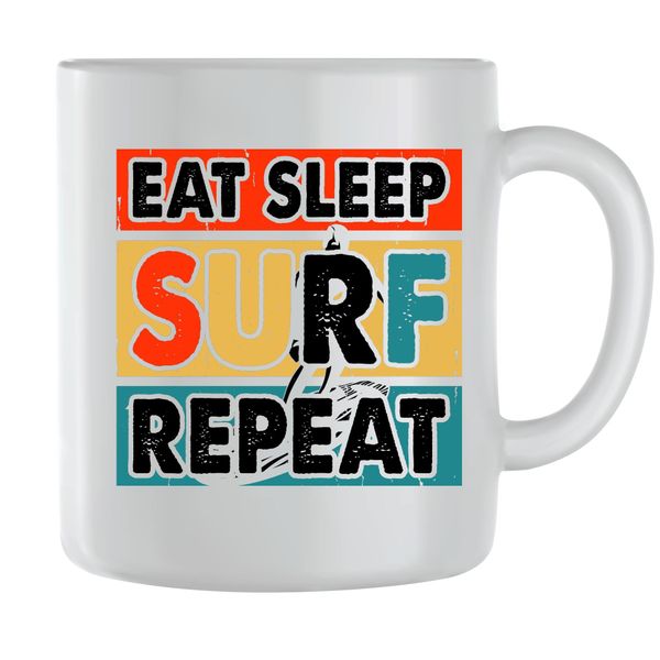Surg Repeat Coffee Mugs for Men Women with Surfing Graphic Cups Present 095