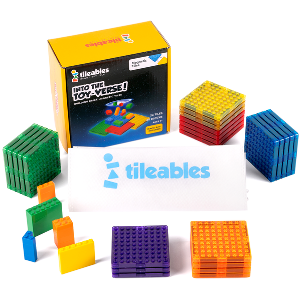 Tileables - Building Brick Magnetic Tiles (24 Tiles With Travel Bag)