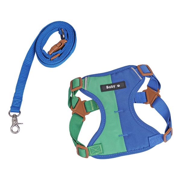 Reflective Chest Strap Double Color Dog Leash Blue and Green M