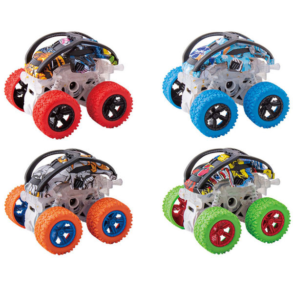 4 Pack Pull Back Stunt Cars with Lights - Inertia Toy Car Set (3+)