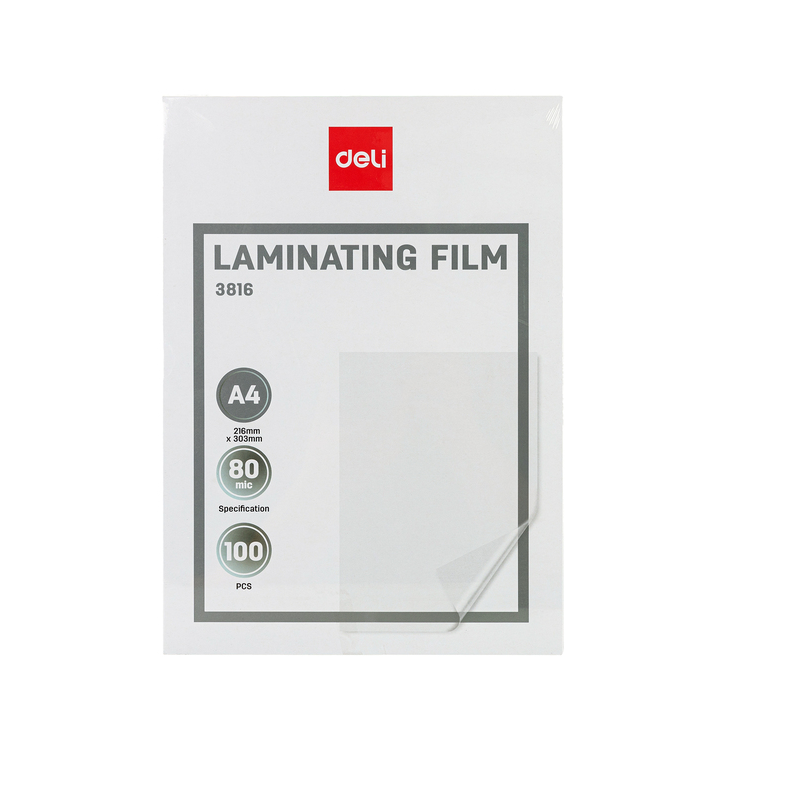 Deli Laminating films A4(216mmx303mm) 80mic 1 pack of 100pcs films
