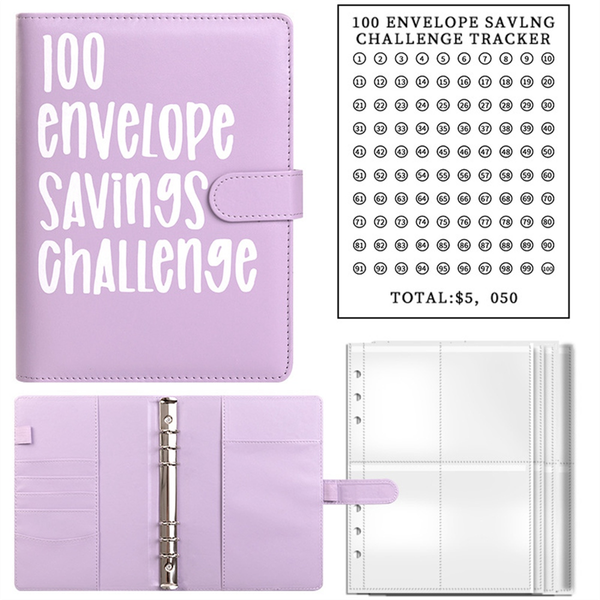 100 Savings Challenges Book With Envelopes (Purple)