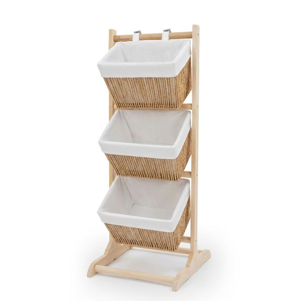 JESSEJESSE Wooden Woven 3 or 4 Tier Basket Storage Rack Stand