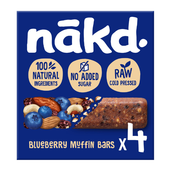 nakd. Blueberry Muffin - Raw Fruit &amp; Nut Bars Full case 12 units of 4 x 35g