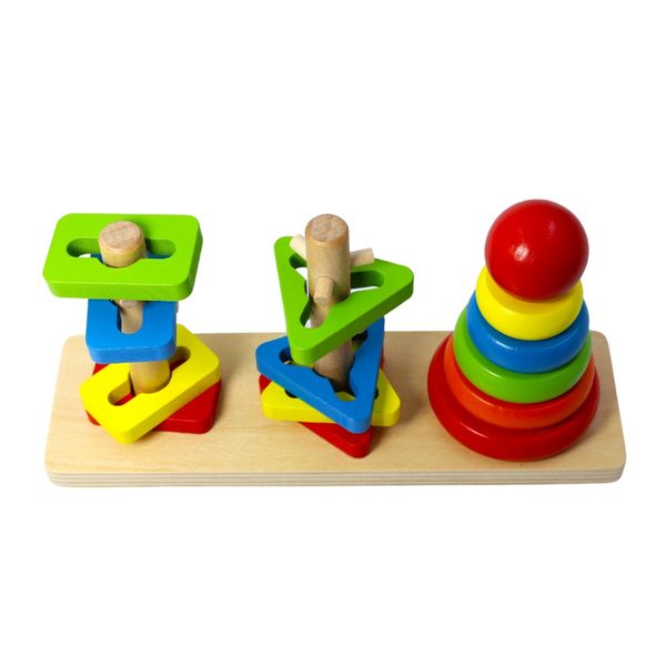 Rainbow Three Column Tower Wooden Puzzle for Kids BT