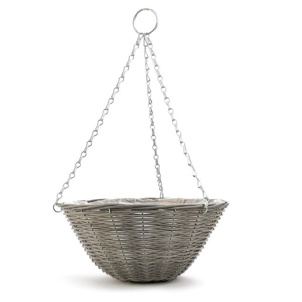 Good Roots Ratan Effect Hanging Basket - Light Grey