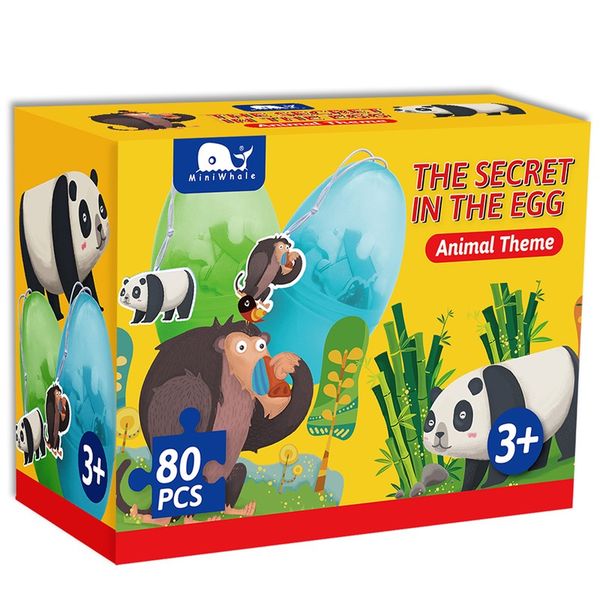 2 Eggs Puzzles of Panda and Monkey Kids' DIY Intelligent Toy 80pcs