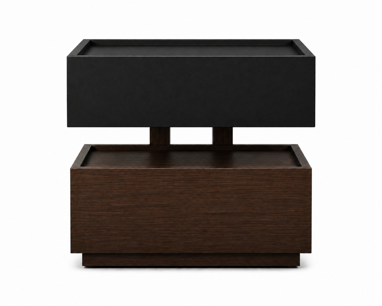 2 Drawer Nightstand Elevated Bedside Table 40 x 40 x 52 cm Black &amp; Brown