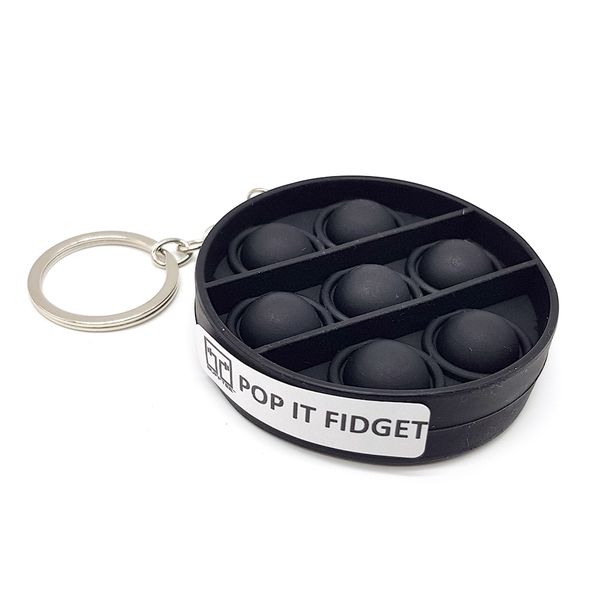BUFFTEE Matte Black Circle Keyring Pop It Fidget Toy TIKTOK Popping Toy