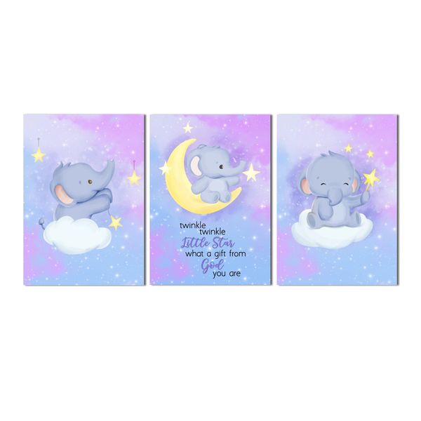 Baby Elephant On The Moon On Ready-To-Hang Frame