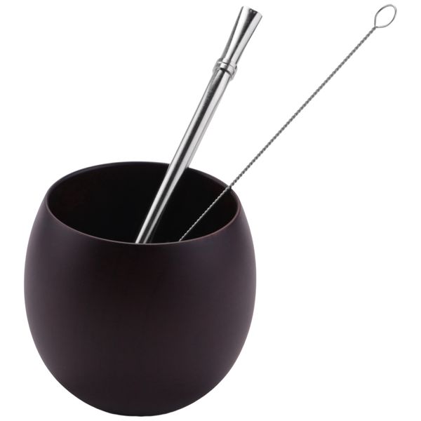 Handmade Wood Coffee Water Cup With Spoon Straw Brush 200Ml(Light)