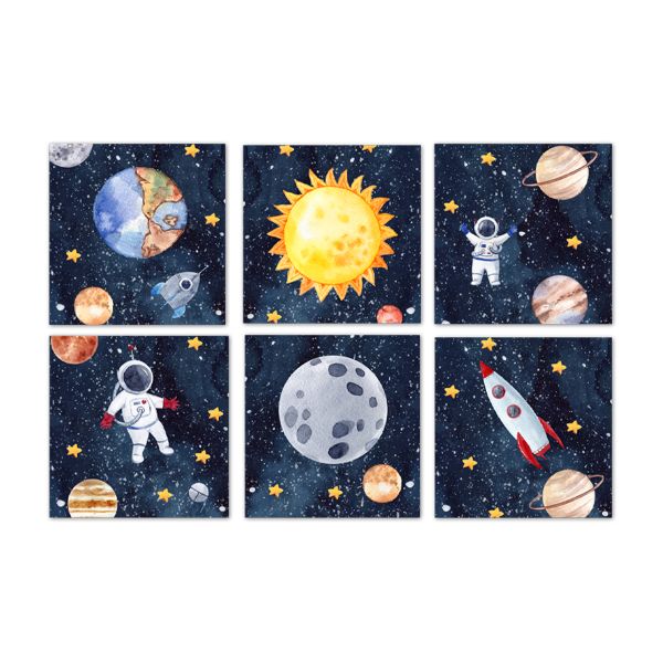 Nursery Wall Art - Exploring Space - Canvas Memory Block Set of 6