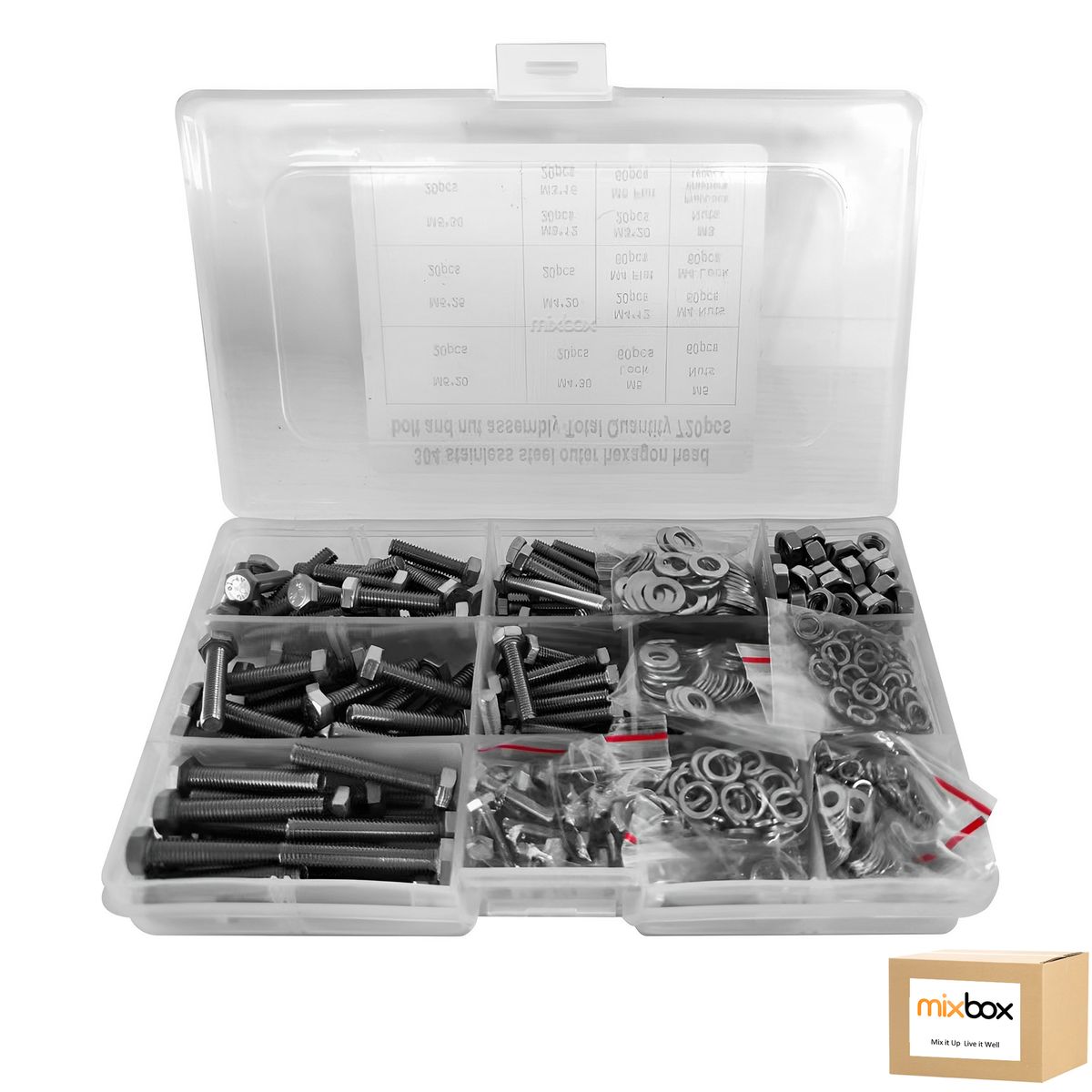 Mix Box 328 Pieces Stainless Steel M6/M8/M10 Hex Bolts Nuts Set Kit