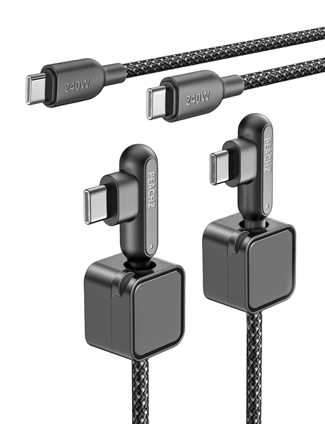 Peachz-240W USB C to USBC Cable with Cable Clip - Right Angle Fast Charging