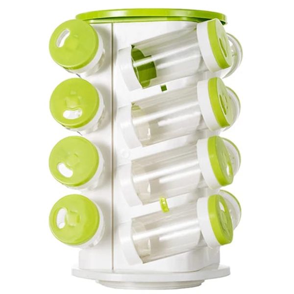 16 in 1 Revolving Spice Rack with Cutlery Holder-Green