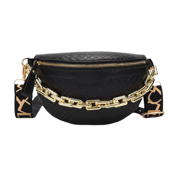 Bella Pebbled PU Leather Sling Pack Crossbody Shoulder Moon Bag with Chain