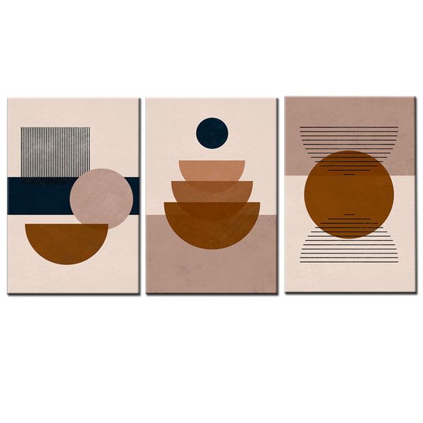 Canvas-Art-3 Pieces Neutral Mid Century Boho Shapes Abstract Wall Art