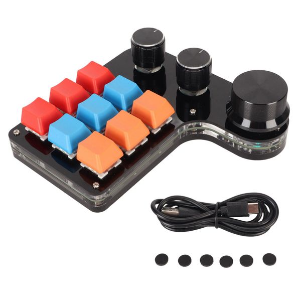 9 Key Programmable Pad 3 Knobs, One Handed