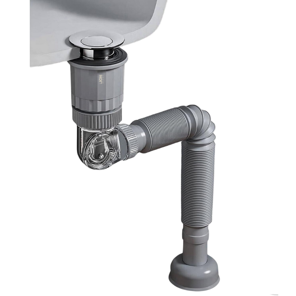 LH Drain Pipe Kit with Anti-backflow for Bathroom &amp; Kitchen Sink - Grey
