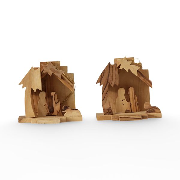 2 Holy Land Olive Wood Nativity - Handmade Bethlehem Tree Decoration