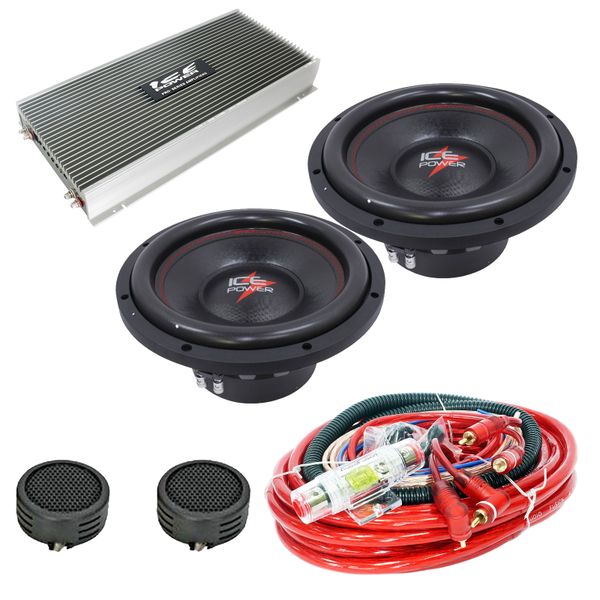 Ice Power Pounder DVC Subwoofer Car Audio Combo with 4 Gauge Wiring Kit