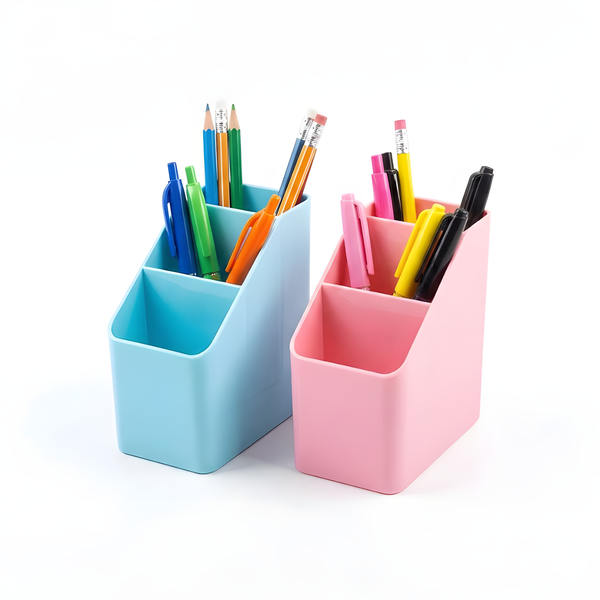 2-Pack 3-Compartment Pen Holder Desk Organizer Mixed Colors