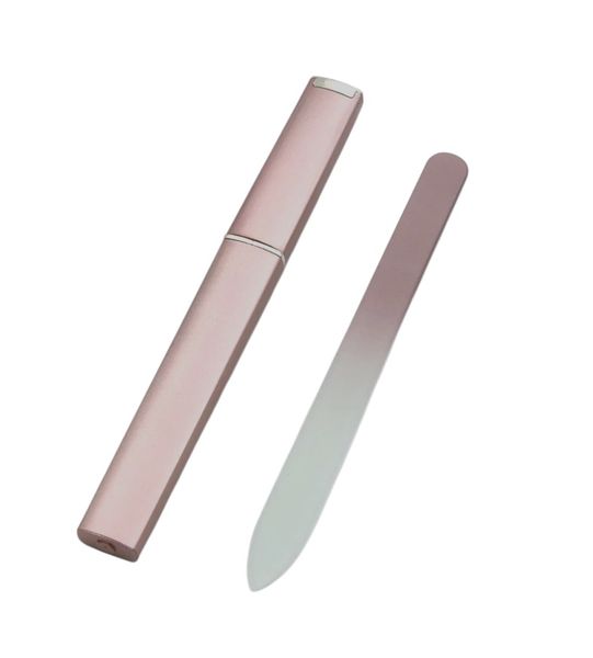Double Sided Rose Gold Glass Nail File With Case - Coral pink