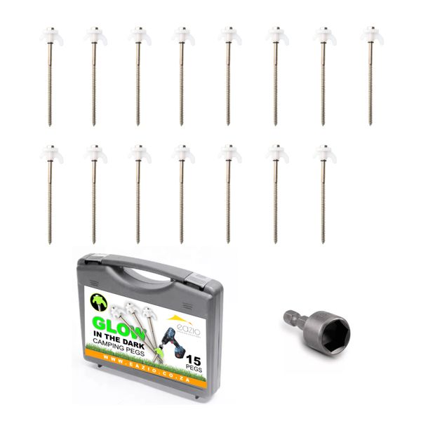 Camping Tent Pegs - Glow in the Dark Screw or Drill Pegs x 15