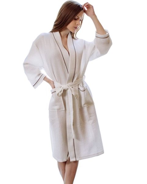 Women's Waffle Robe Soft Comfy 3/4 Sleeve Bathrobe with Belted and Pockets
