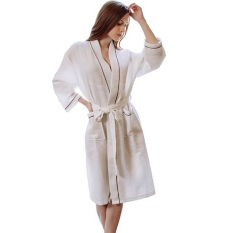 Women's Waffle Robe Soft Comfy 3/4 Sleeve Bathrobe with Belted and Pockets Image