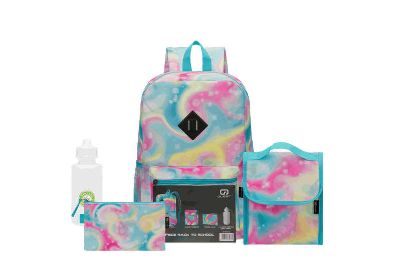 Quest 4-Piece Backpack Set Rainbow Swirl Sky - School Bag, Lunch Bag &amp; More