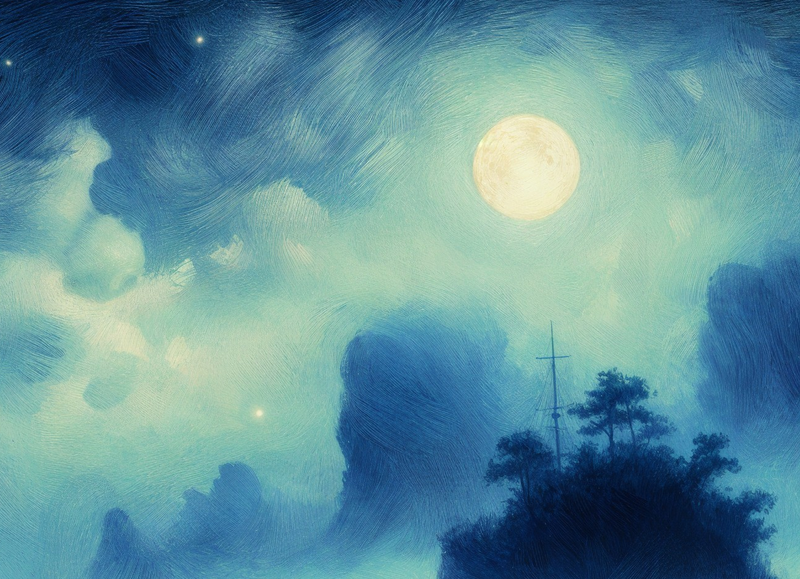 Canvas Wall Art Home Decor - Full Moon Blue