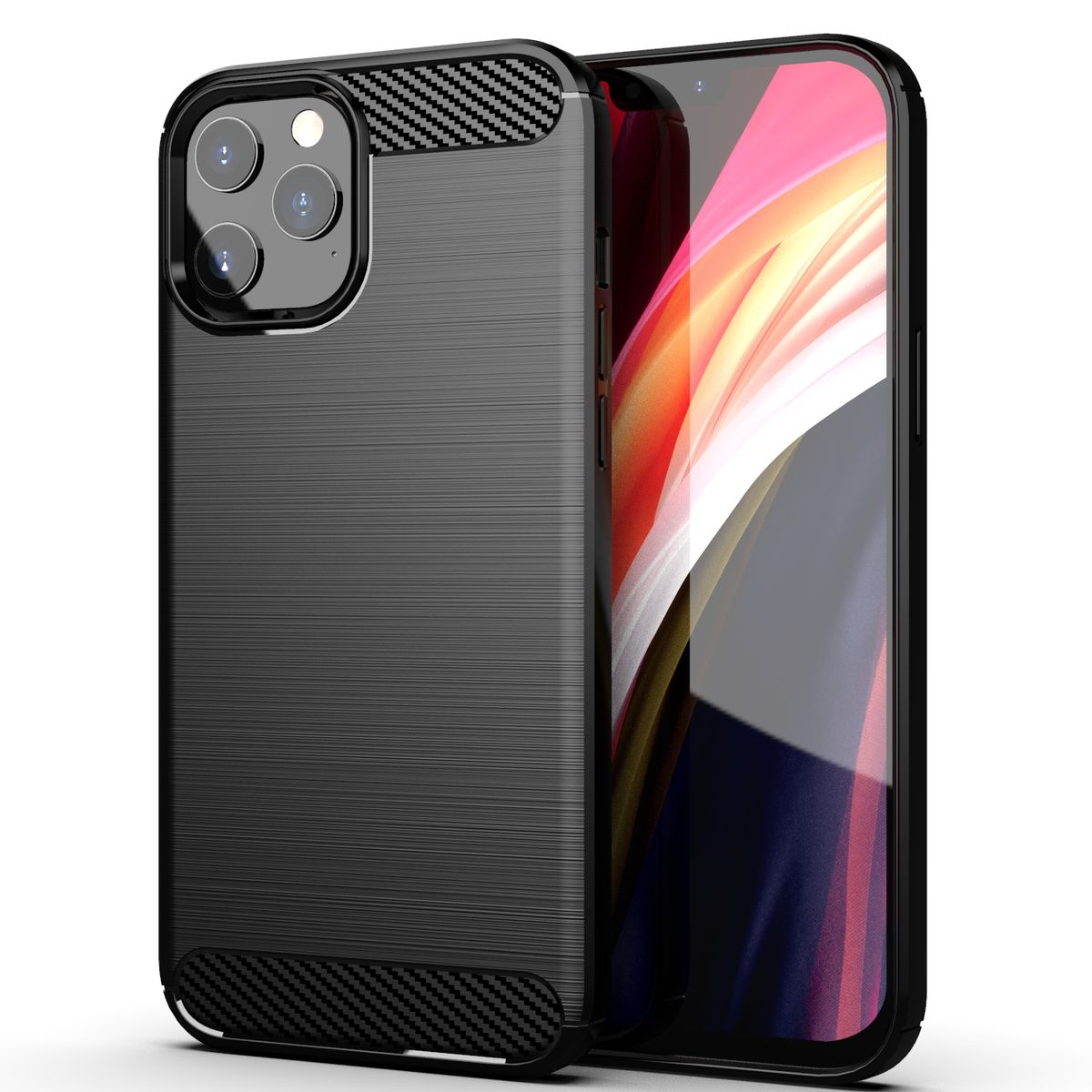 Shockproof Carbon Fiber Design Cover for iPhone 12 Pro Max - Black ...