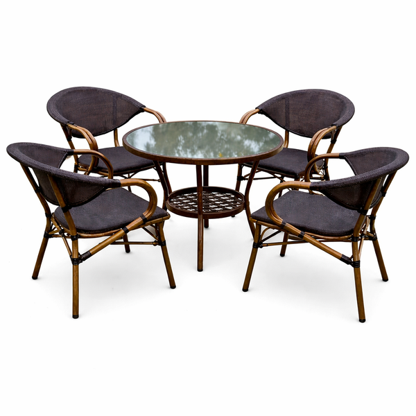 Executive 4-Seater Dining Set - Glass Table &amp; Rattan Chairs