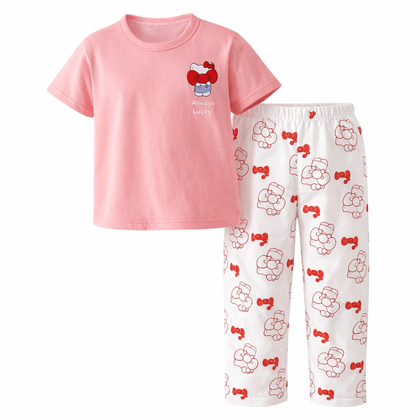 Kids Kitty Themed Pajama Set - Pink And White