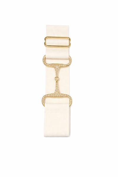 Metal Rhinestone Snaffle Bit Equestrian Horse Riding Belt - White/Rose Gold