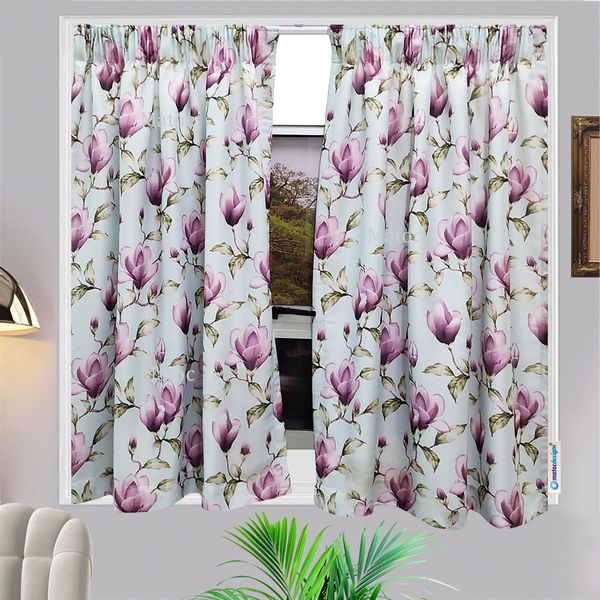 Matoc Designs Café Curtain - Sky Purple Flower - Taped- Pack of 2