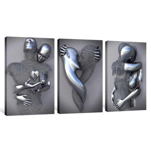 Canvas Art- Abstract Nordic 3-Piece Love Metal Canvas Wall Art