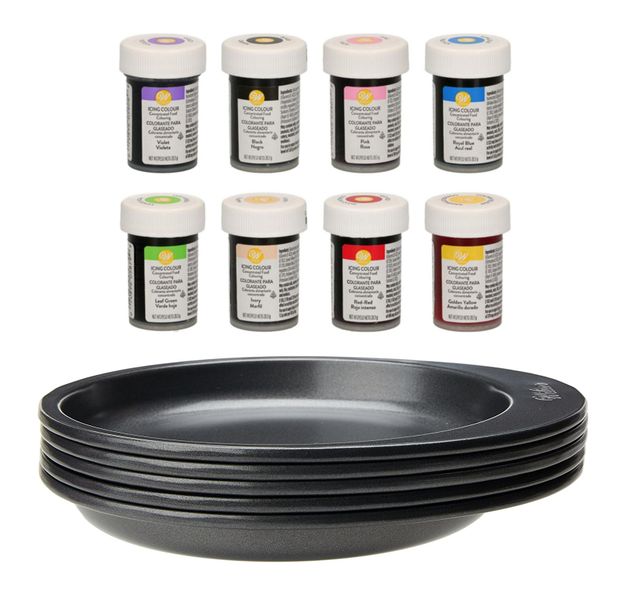 Wilton 6 inch 5 Layer Baking Cake Pan - Set of 8 Gel Dye Colour Paste Kit