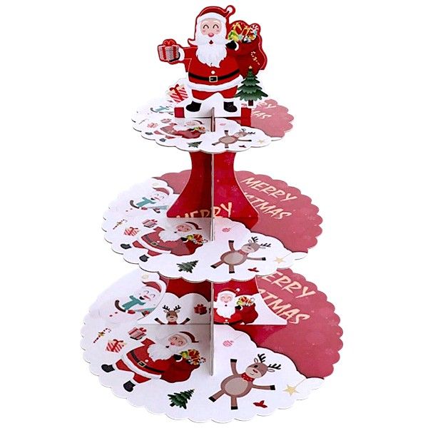 3-Tier Christmas Theme Paper Cake Stand - Festive Treat Display
