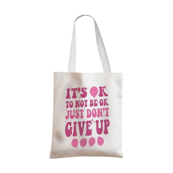 Stylish Graphic Shopper Tote Bag - White/Pink